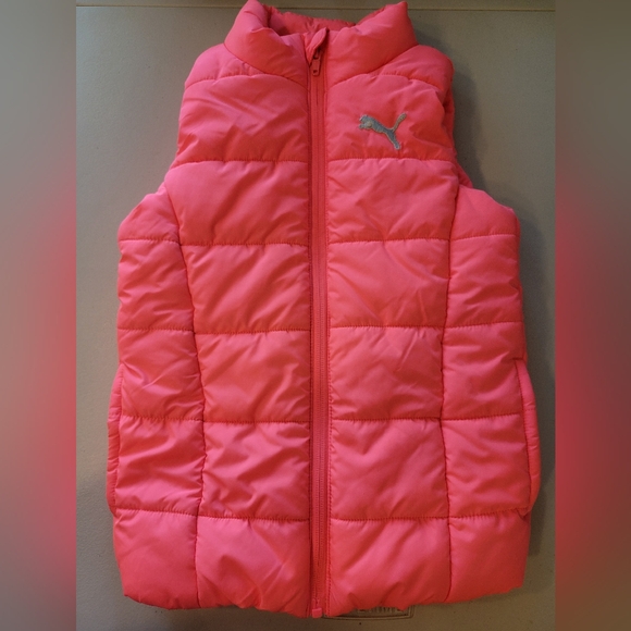Puma Neon Pink Girls Puffer Vest Size XS 5/6 - Picture 1 of 8